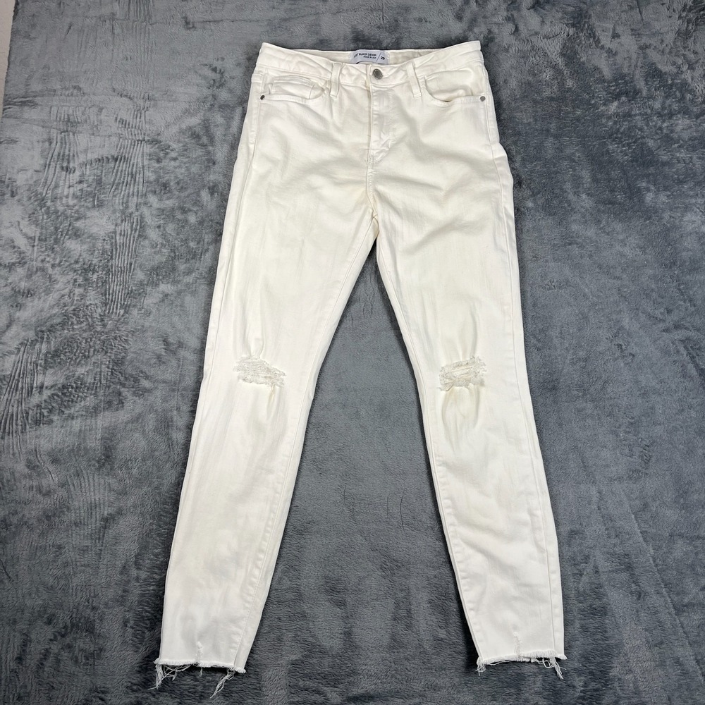 Just Black Denim Jeans Womens 29 Beige Cotton Skinny Leg Distressed Frayed Hem